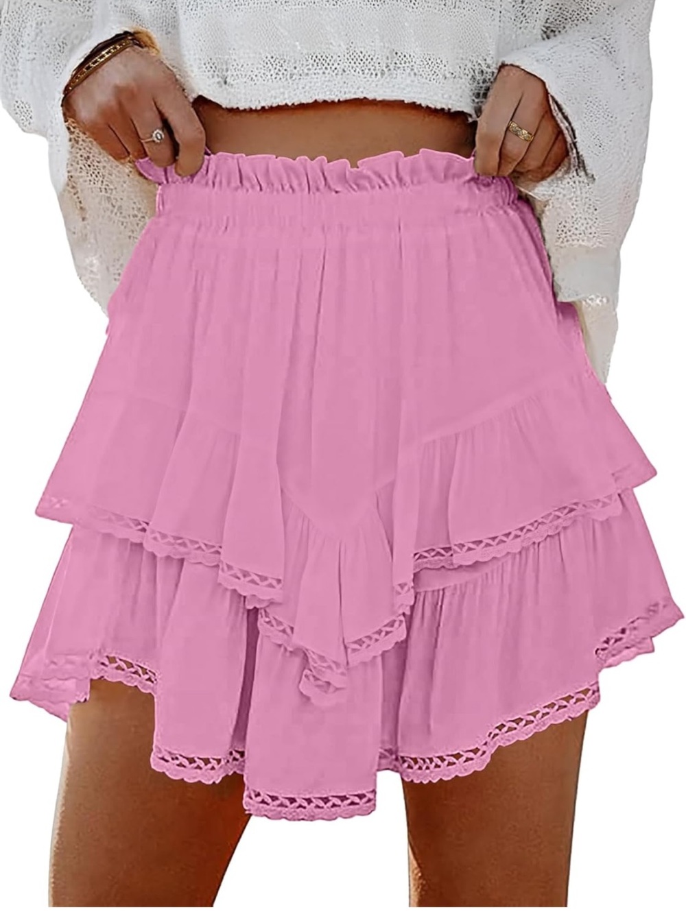 Women's Pink Tiered Ruffle Skort